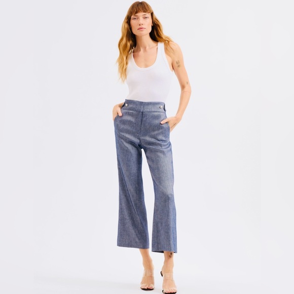 Veronica Beard Aubrie Crop Flare Linen Blend Pants - Picture 7 of 15